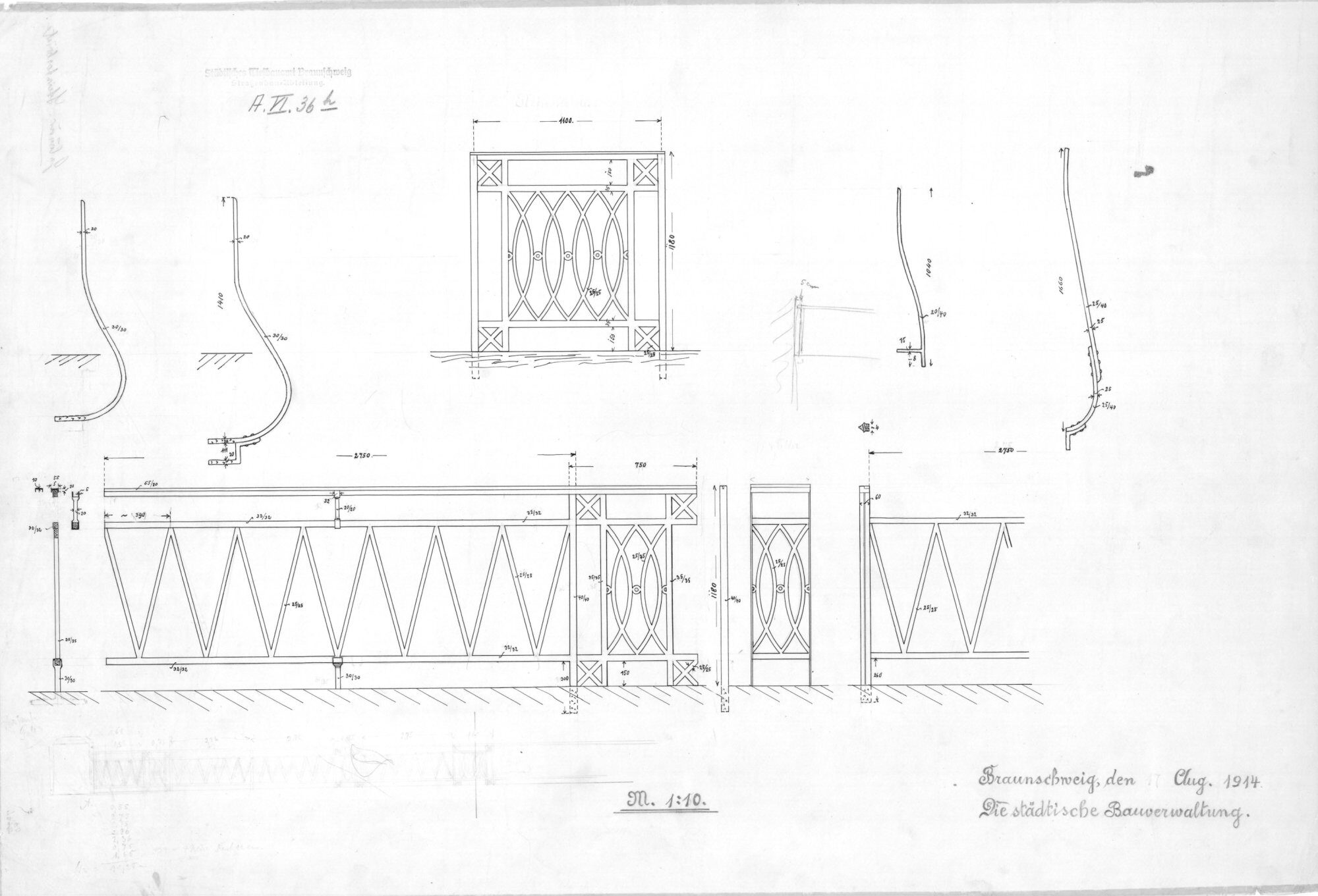 Steintorbrücke, Details Geländer, 1914 (Wird bei Klick vergrößert)