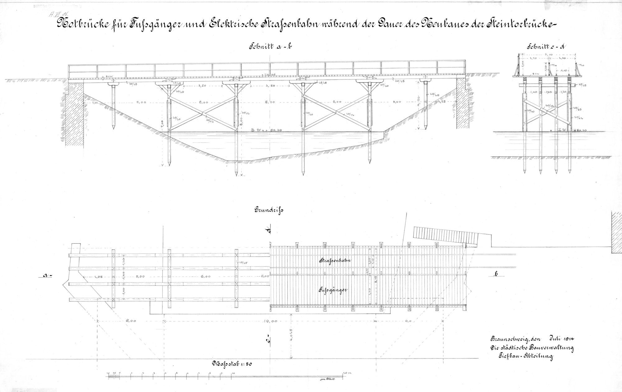 Steintorbrücke, Plan für eine Notbrücke, 1914 (Wird bei Klick vergrößert)