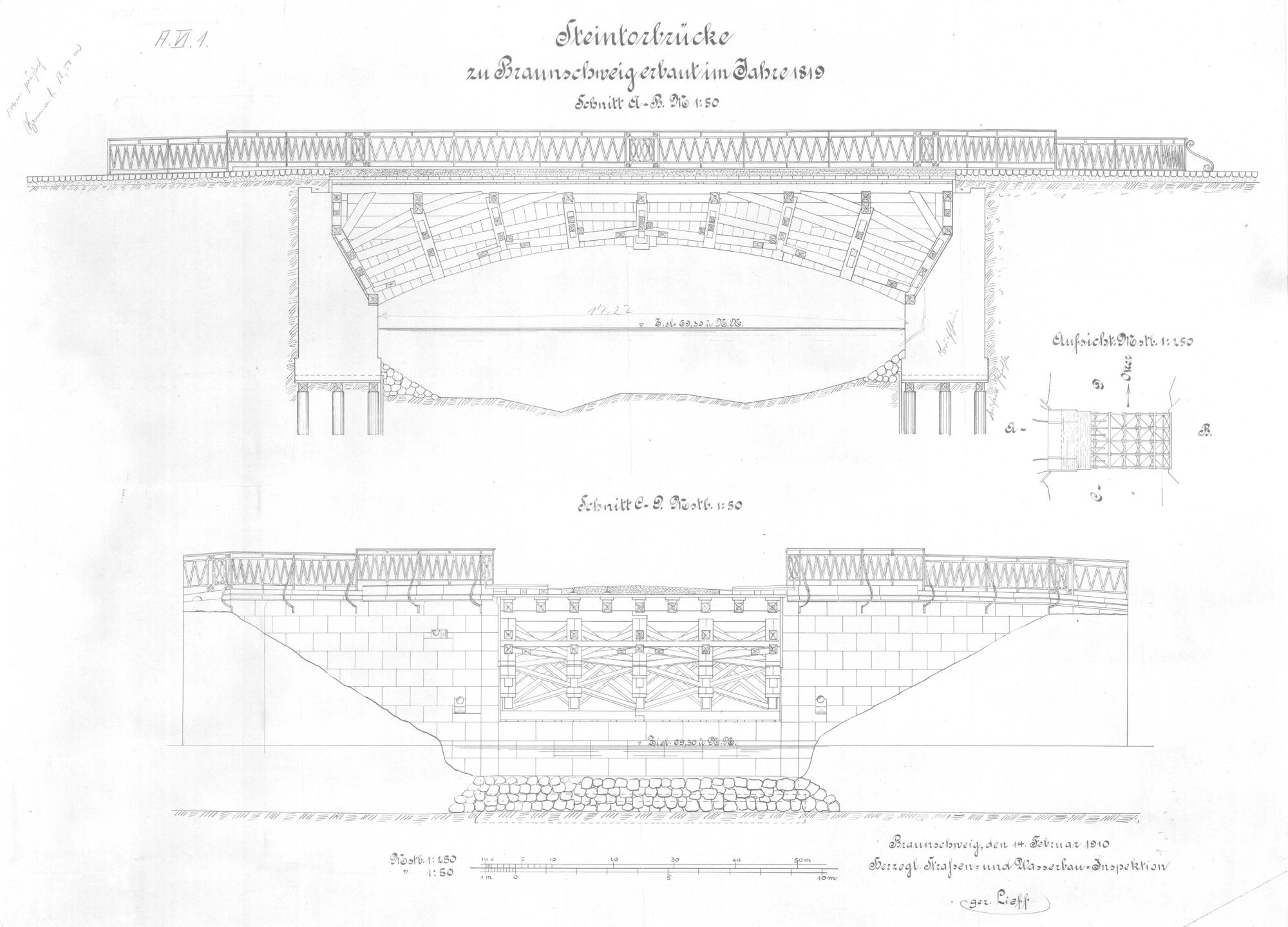 Steintorbrücke, Plan der hölzernen Bogenkonstruktion, 1910