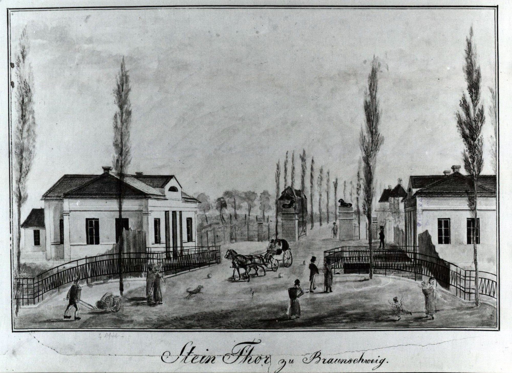 Steintorbrücke, Ostansicht, um 1820 (Wird bei Klick vergrößert)