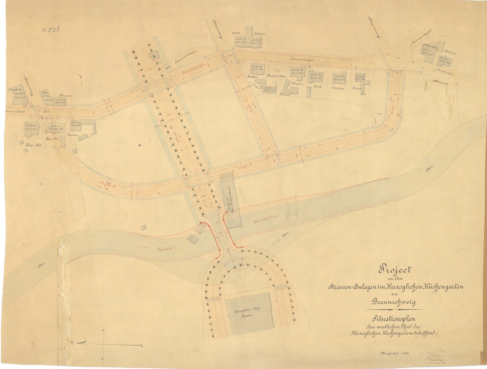 Theaterbrücke, Situationsplan, 1887 (Wird bei Klick vergrößert)