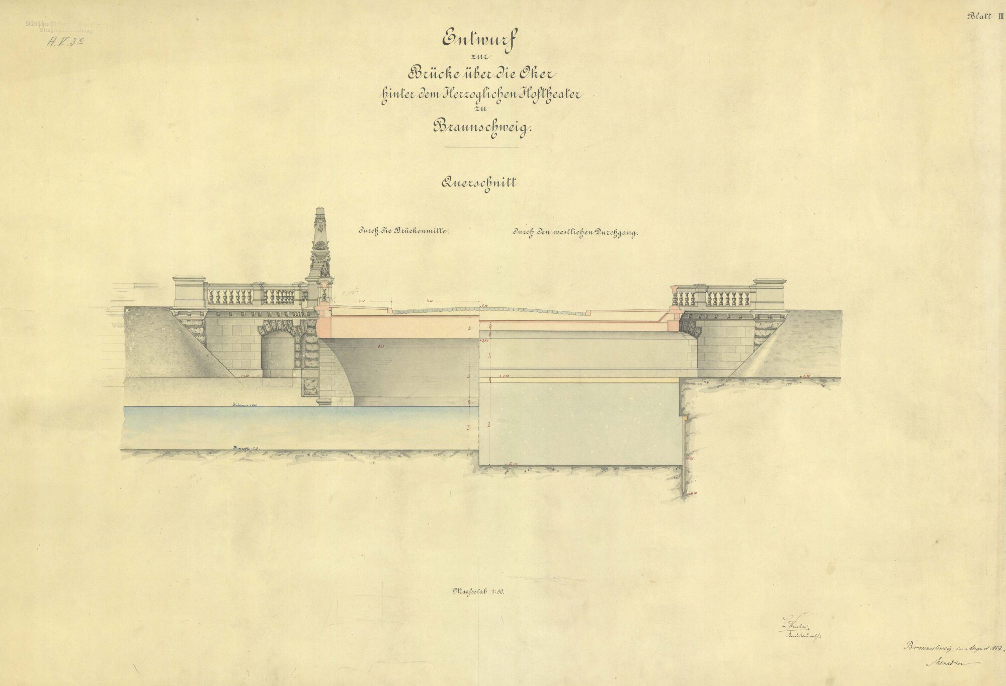 Theaterbrücke, Querschnitt, 1887 (Wird bei Klick vergrößert)