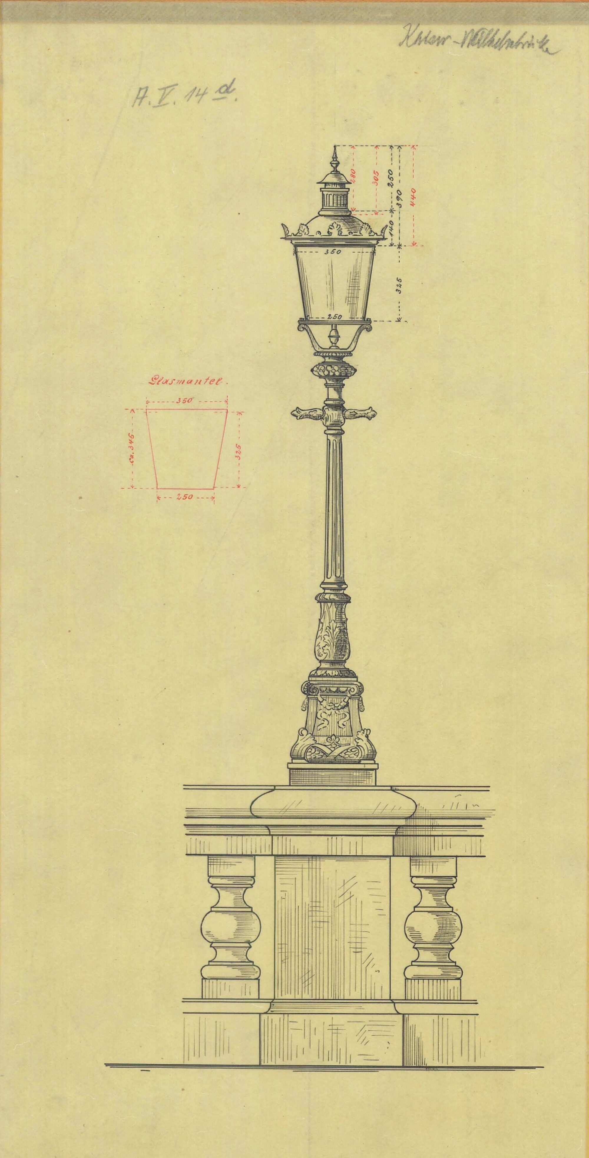 Theaterbrücke, Entwurf für eine Laterne, 1901 (Wird bei Klick vergrößert)