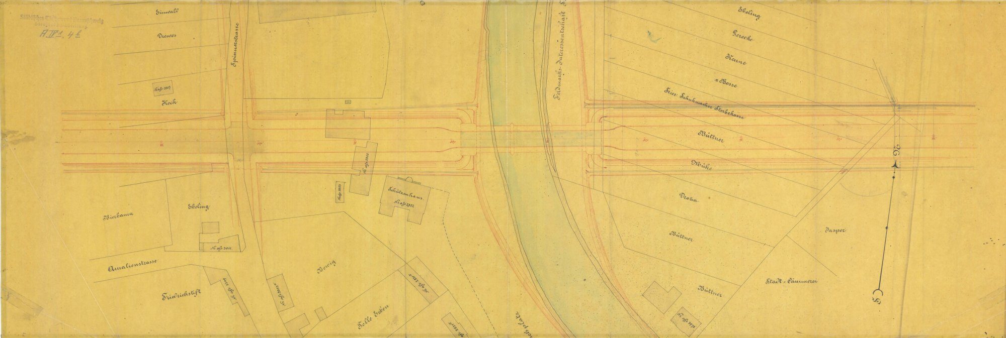 Wendenringbrücke, Planung des nördlichen Rings, Lageplan, 1889 (Wird bei Klick vergrößert)