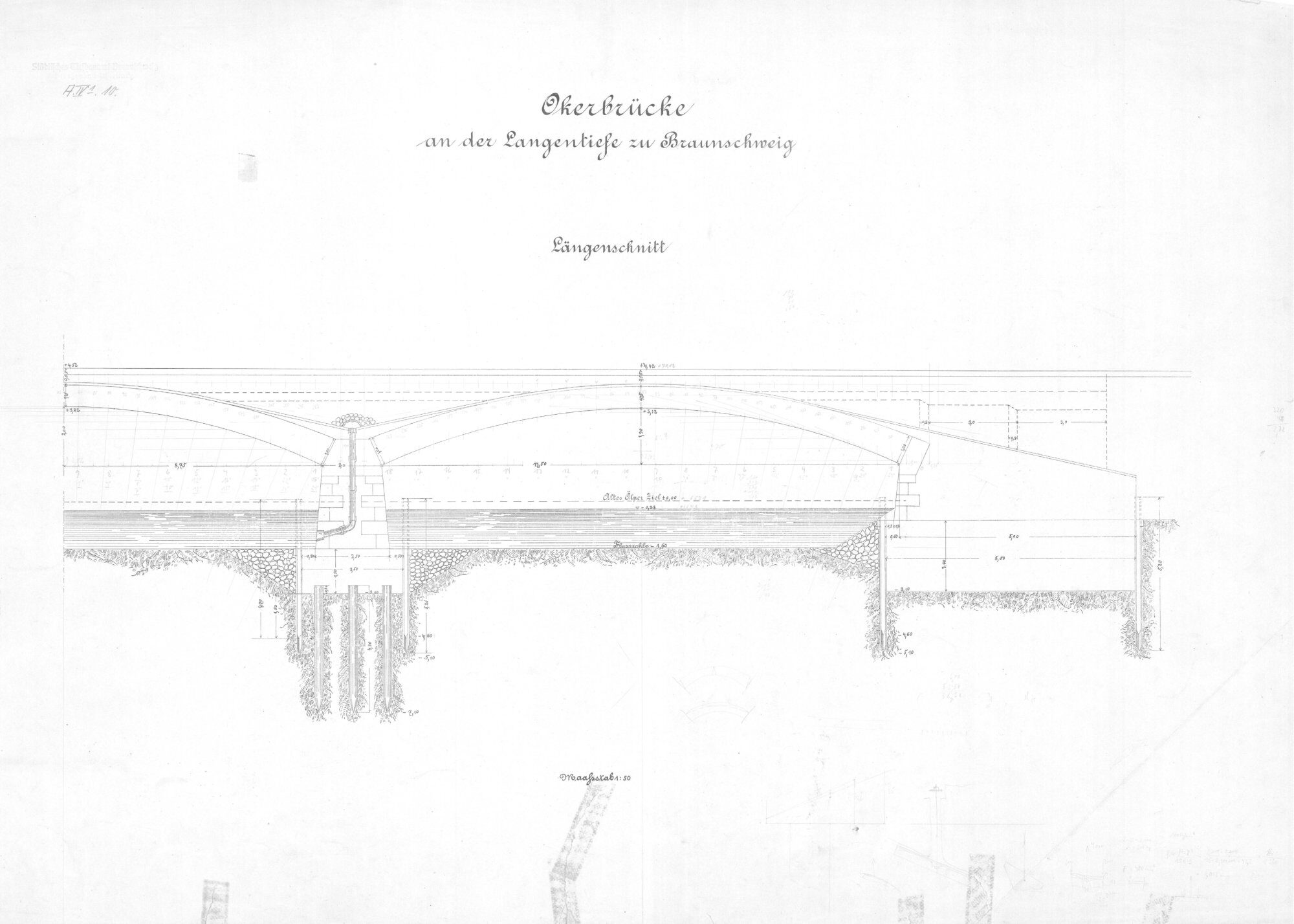 Wendenringbrücke, Ausführungsplan, Längsschnitt, 1889 (Wird bei Klick vergrößert)