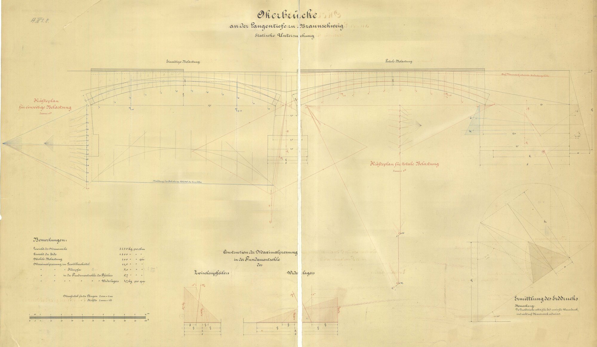 Wendenringbrücke, Planzeichnung Statik, 1889 (Wird bei Klick vergrößert)