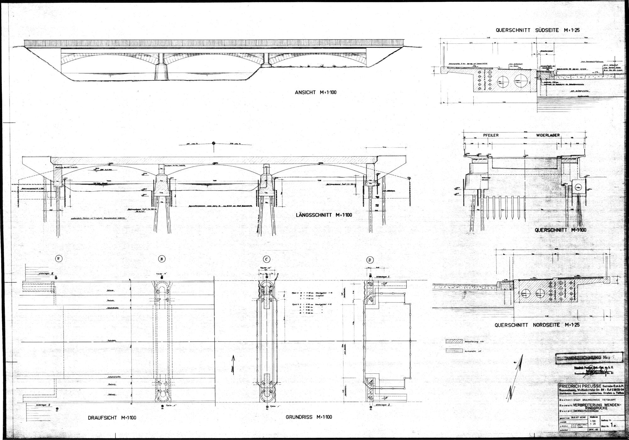 Wendenringbrücke, Ausführungsplan zur Verbreiterung, 1967 (Wird bei Klick vergrößert)