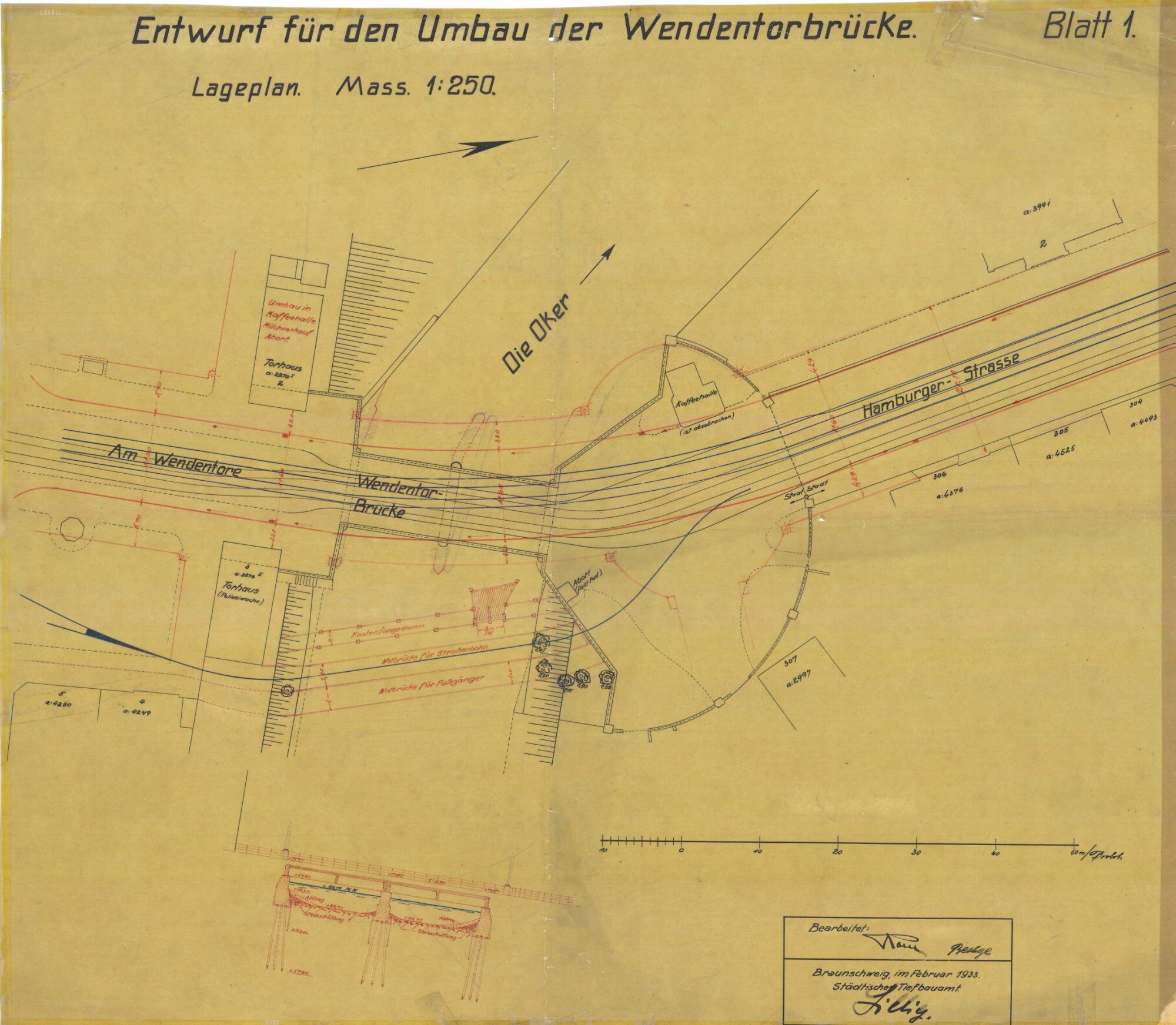 Wendentorbrücke, Lageplan, 1933 (Wird bei Klick vergrößert)