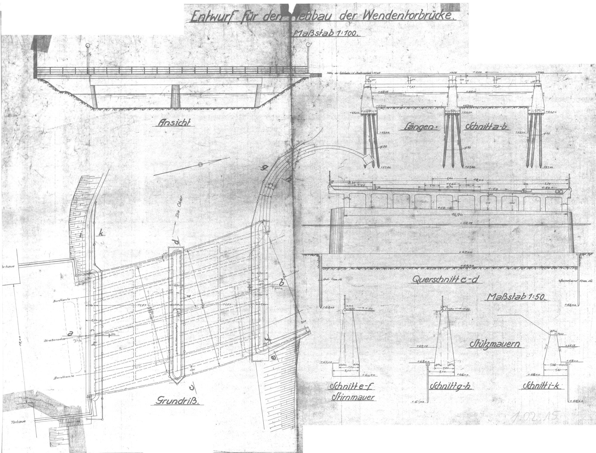 Wendentorbrücke, Ausführungsplan, 1933 (Wird bei Klick vergrößert)