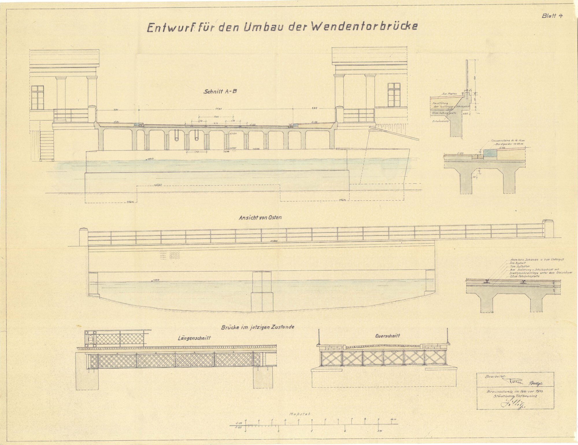 Wendentorbrücke, Ausführungsplan, 1933 (Wird bei Klick vergrößert)