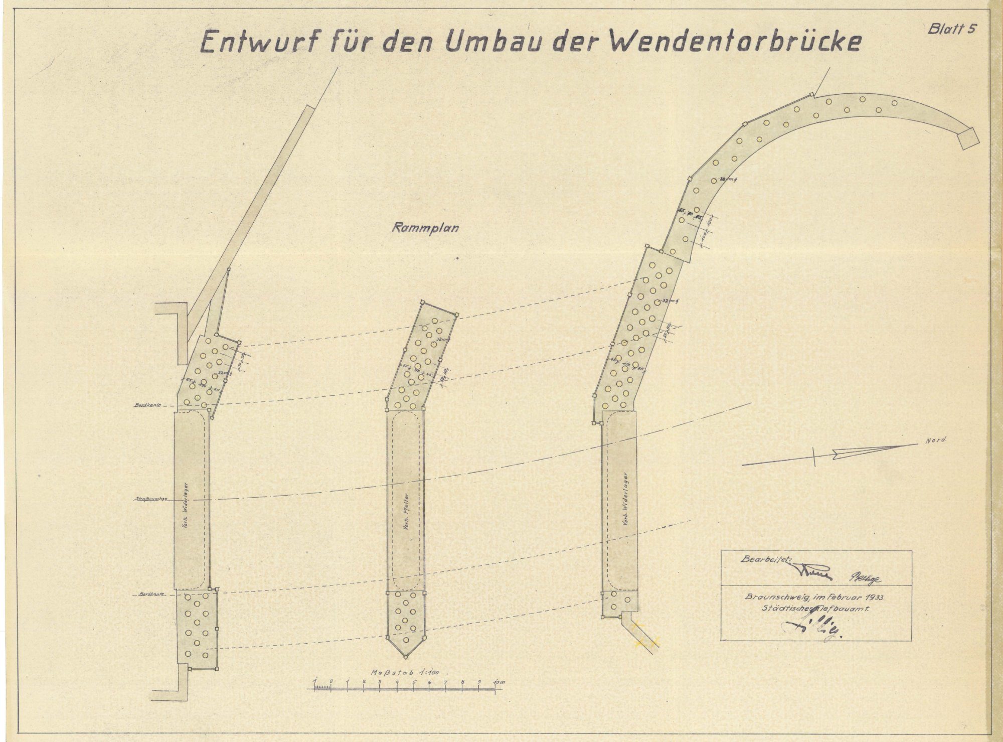 Wendentorbrücke, Rammplan für die Fundamente, 1933 (Wird bei Klick vergrößert)