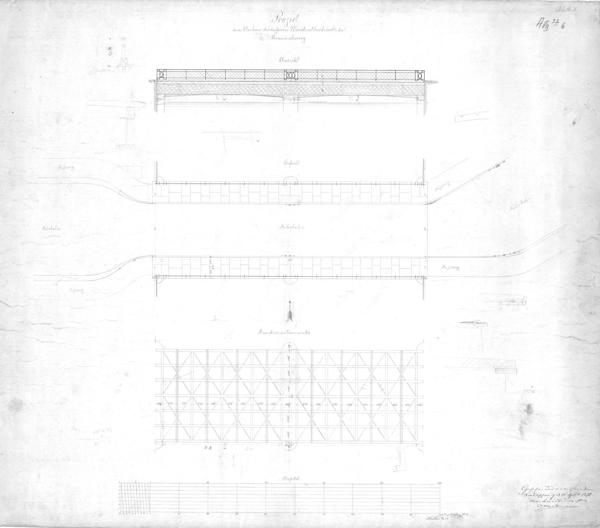 Wendentorbrücke, Entwurfsplan, 1870 (Wird bei Klick vergrößert)