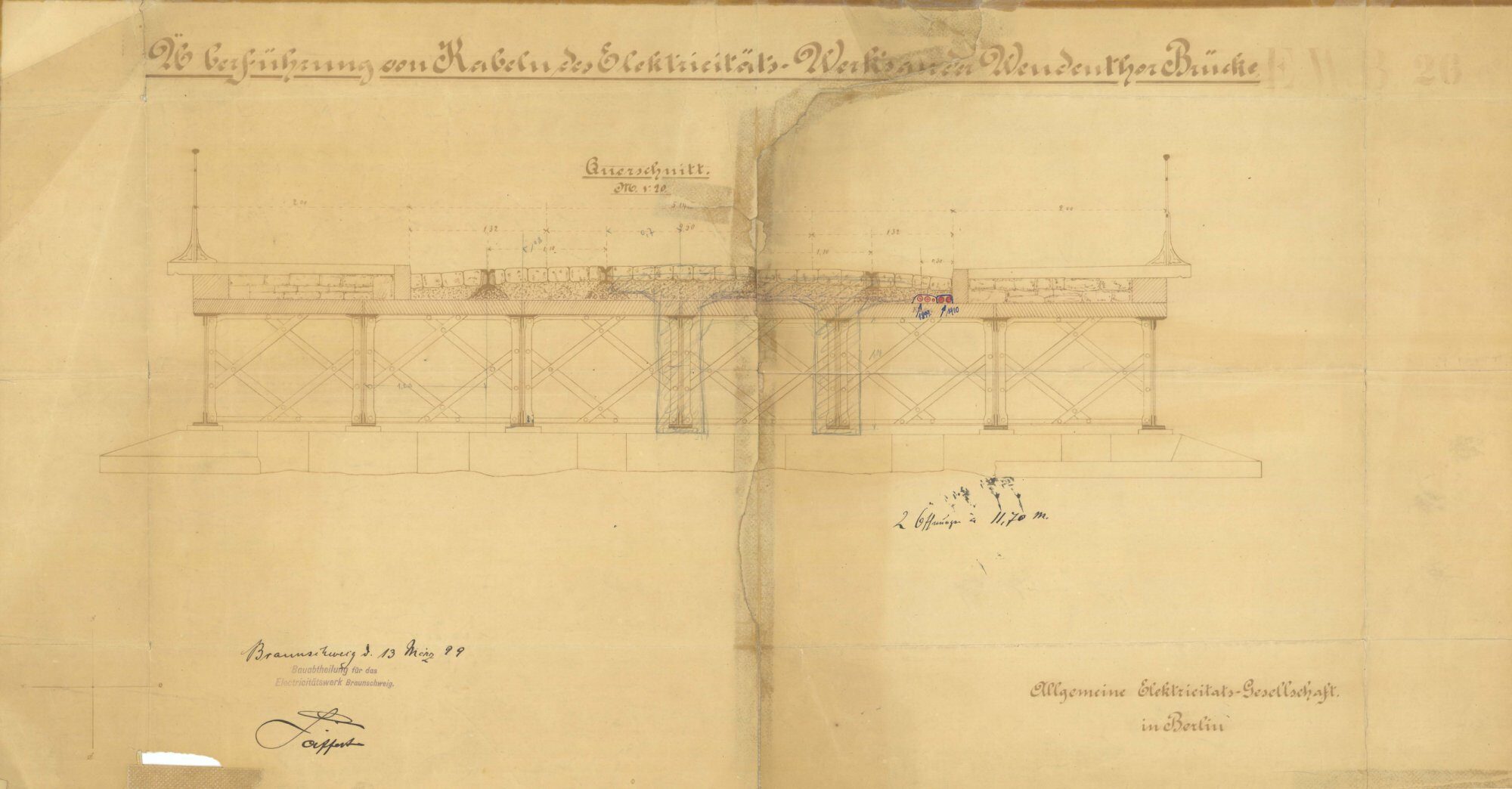 Wendentorbrücke, Querschnitt, 1899 (Wird bei Klick vergrößert)