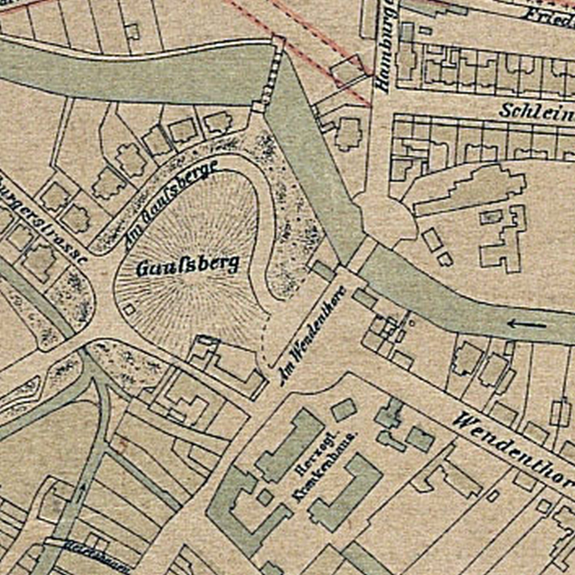Wendentorbrücke, Ortsbauplan, 1889 (Wird bei Klick vergrößert)