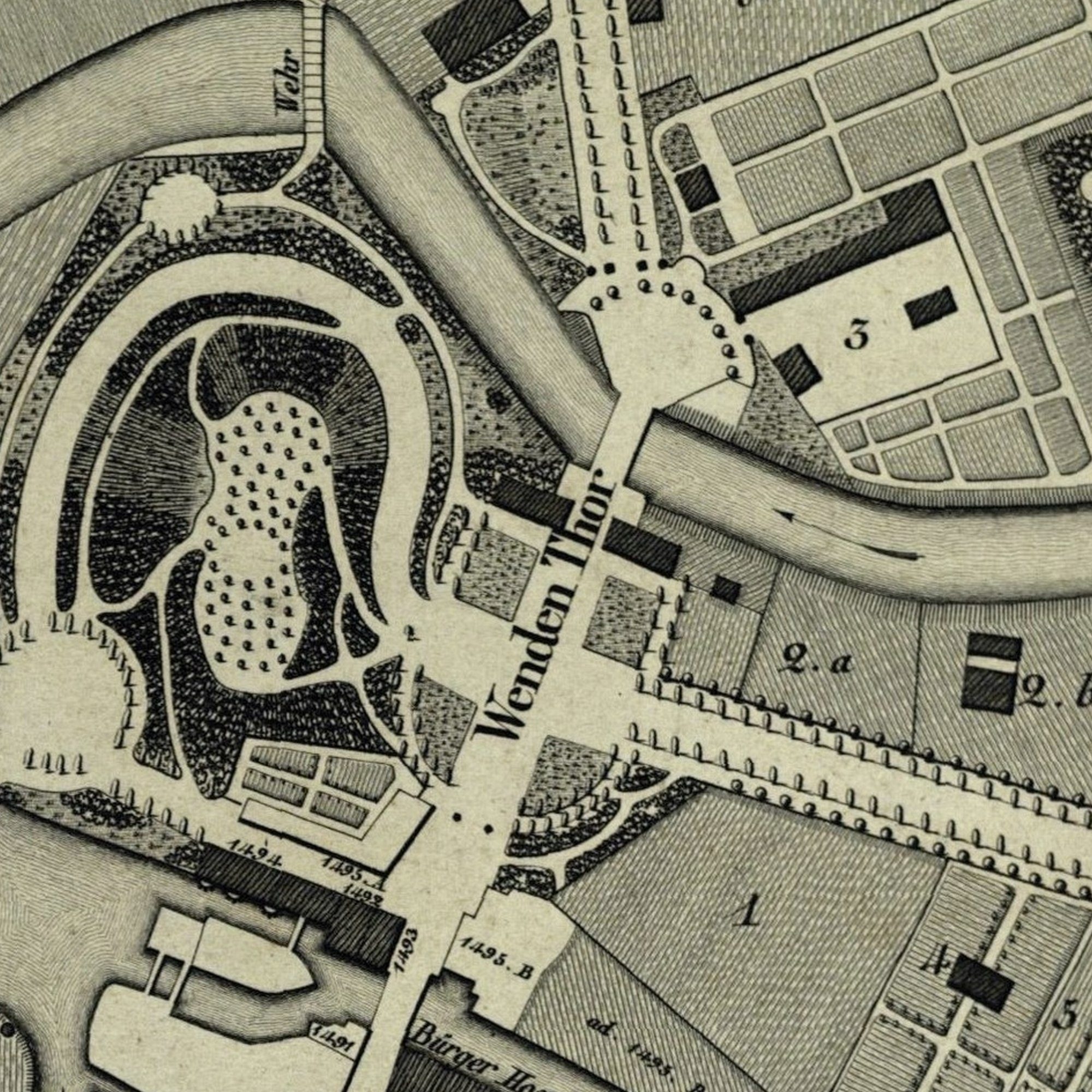 Wendentorbrücke, Stadtplan, 1826 (Wird bei Klick vergrößert)