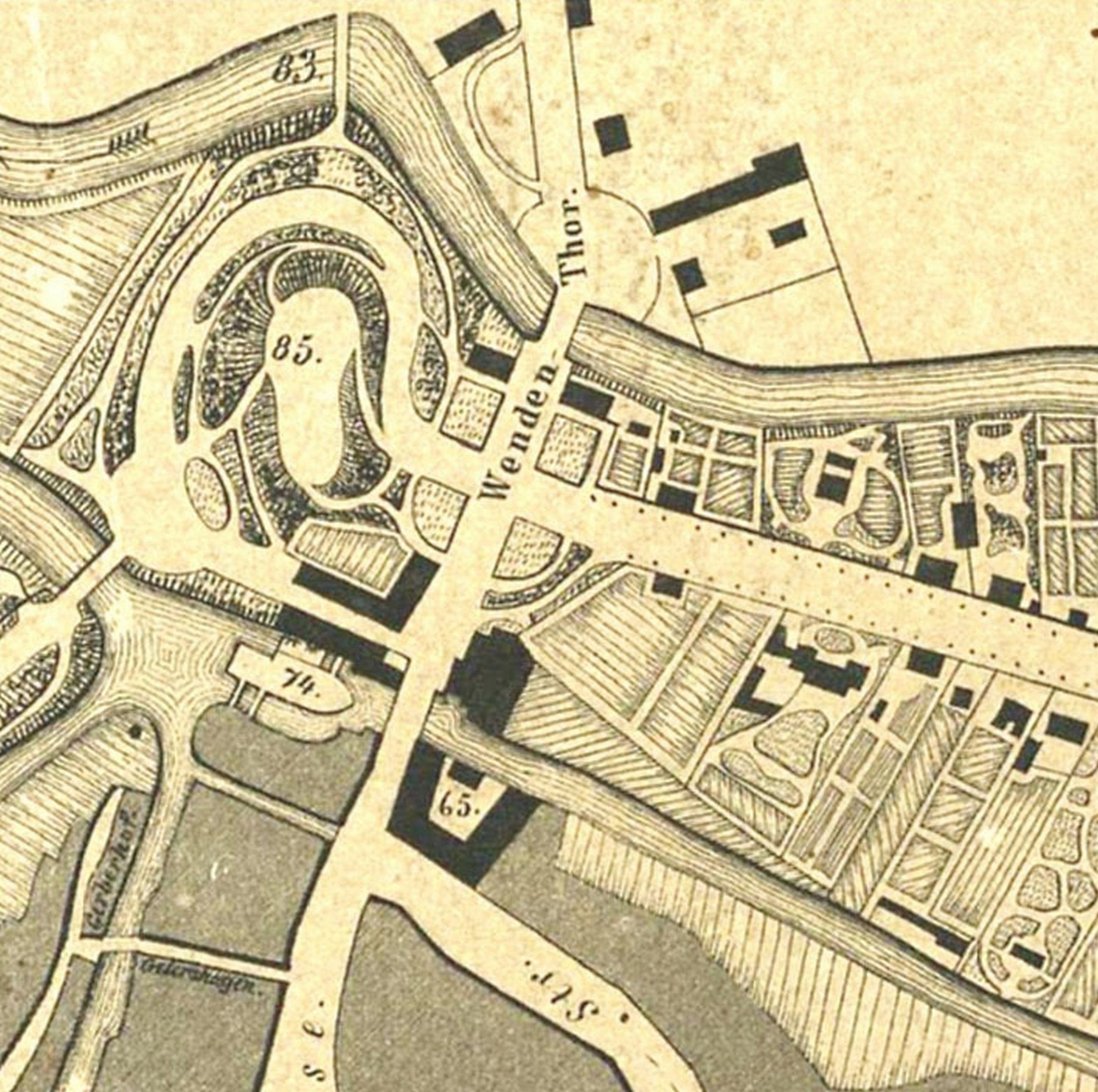Wendentorbrücke, Stadtplan, 1841 (Wird bei Klick vergrößert)