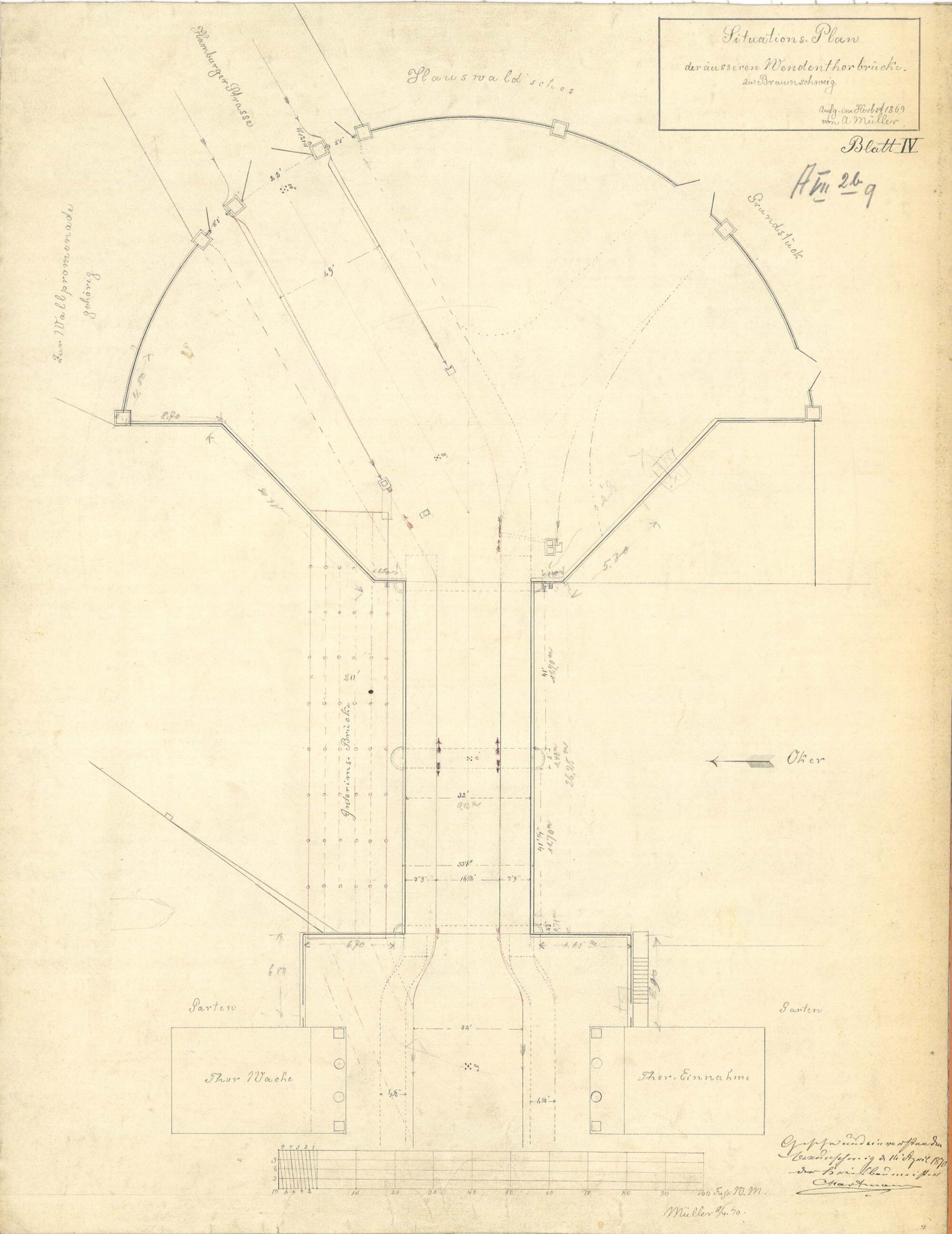 Wendentorbrücke, Situationsplan, 1869 (Wird bei Klick vergrößert)