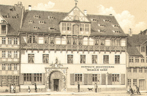 Das ehemalige Mummehaus am Bäckerklint, 1944 zerstört (Wird bei Klick vergrößert)