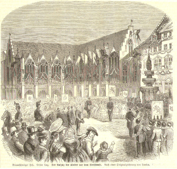Feierlichkeiten zum Stadtjubiläum 1861 auf dem Altstadtmarkt (Wird bei Klick vergrößert)