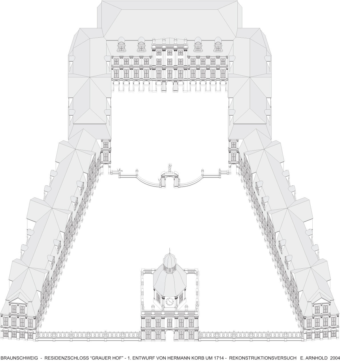 Residenzschloss Grauer Hof am Bohlweg, Entwurf von Hermann Korb, um 1715. (Wird bei Klick vergrößert)