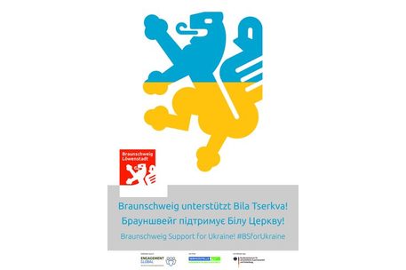 Poster mit dem Braunschweiger Löwen in den Farben der Ukraine
