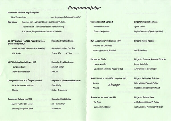 Programm des 66. Gemeinschftssingens (Wird bei Klick vergrößert)