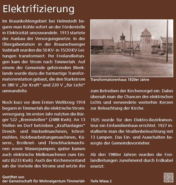 Historischer Dorfrundgang: Elektrifizierung (Wird bei Klick vergrößert)