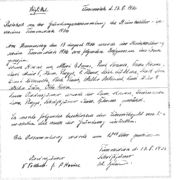 Gedächtnisprotokoll der Gründungsversammlung von Albert Behrens 1951 (Wird bei Klick vergrößert)