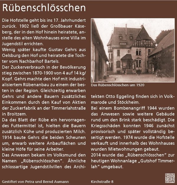 Historischer Dorfrundgang: Rübenschlösschen (Wird bei Klick vergrößert)