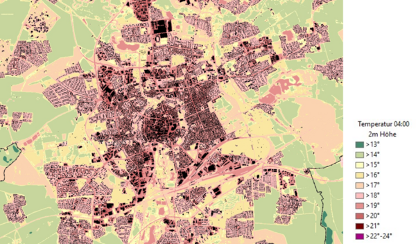 Abb. Wärmeinseln Braunschweig 2018 Quelle: Klimaanalyse Braunschweig 2018 (Wird bei Klick vergrößert)