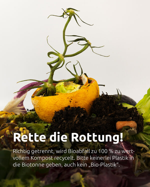 Rette die Rottung: Bioabfall wird zu natürlichem Kompost, wenn sich kein Plastik im Bioabfall befindet. (Wird bei Klick vergrößert)