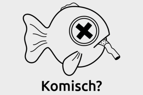 Ein toter Fisch mit Kippe im Maul. Komisch?