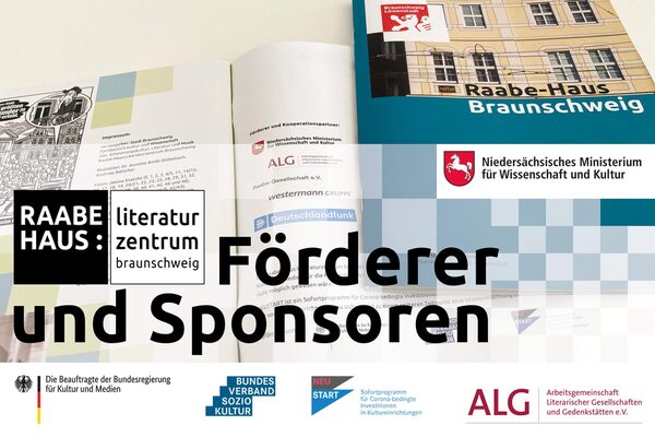 Förderer und Sponsoren, im Hintergrund das Infoheft des Raabe-Hauses (Wird bei Klick vergrößert)