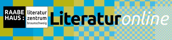 Literatur online mit Logo des Raabe-Hauses und blaugrün kariertem Hintergrund in nach rechts heller werdender Farbsättigung und kleiner werdendem karierten Muster (Wird bei Klick vergrößert)