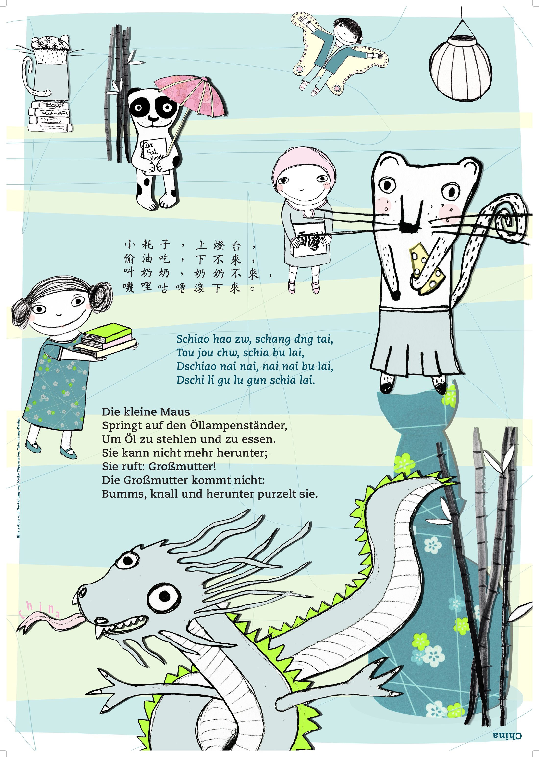 Illustration mit Kindervers zu: China (Wird bei Klick vergrößert)