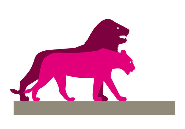 zwei Löwensymbole, männlicher Löwe und weibliche Löwin beide in pink
