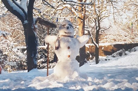 Ein Schneemann im Schnee