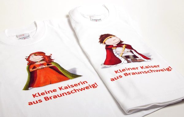 Kinder-T-Shirts „Kleine Kaiserin aus Braunschweig“ und „Kleiner Kaiser aus Braunschweig“ (Wird bei Klick vergrößert)