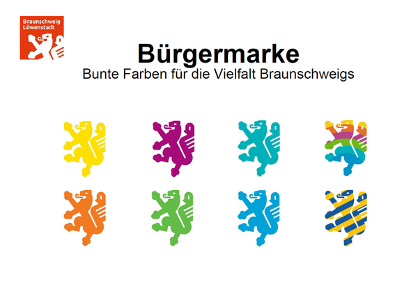 Löwenlogo für alle: Die neue Bürgermarke in den verschiedenen Farben. (Wird bei Klick vergrößert)