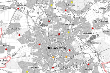 Stadtkarte mit eingezeichneten Bevölkerungsschutzleuchttürmen