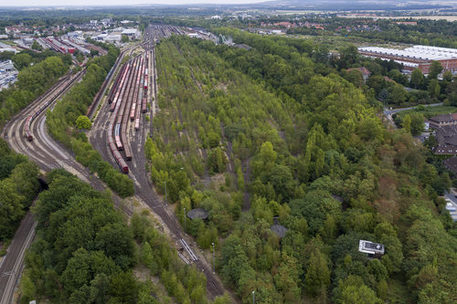 Luftaufnahme des Projektgebiets Bahnstadt.
