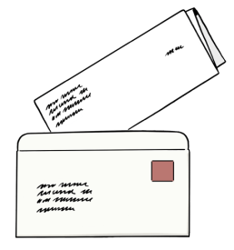 vereinfachte Darstellung: Briefumschlag und ein gefaltetes Blatt Papier (Wird bei Klick vergrößert)