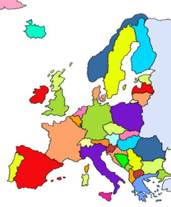 vereinfachte Darstellung: Karte von Europa, Mitgliedsländer unterschiedlich eingefärbt