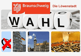 Zusammenstellung verschiedener Bilder zum Thema Wahl und Logo Stadt Braunschweig (Wird bei Klick vergrößert)