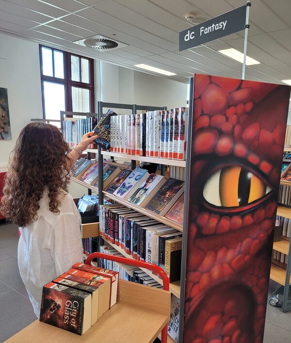 Arbeit am Regal in der Bücherausleihe (Wird bei Klick vergrößert)