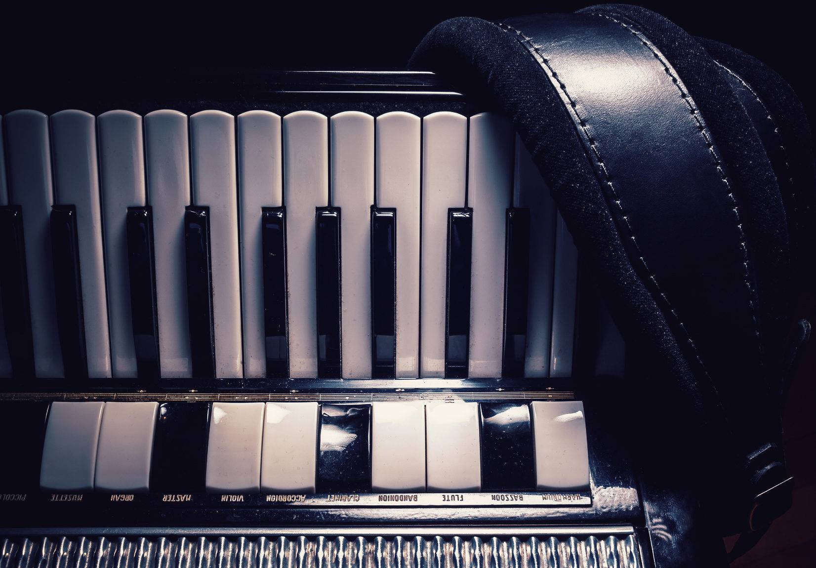 Details of an old accordion, closeup view. (Wird bei Klick vergrößert)